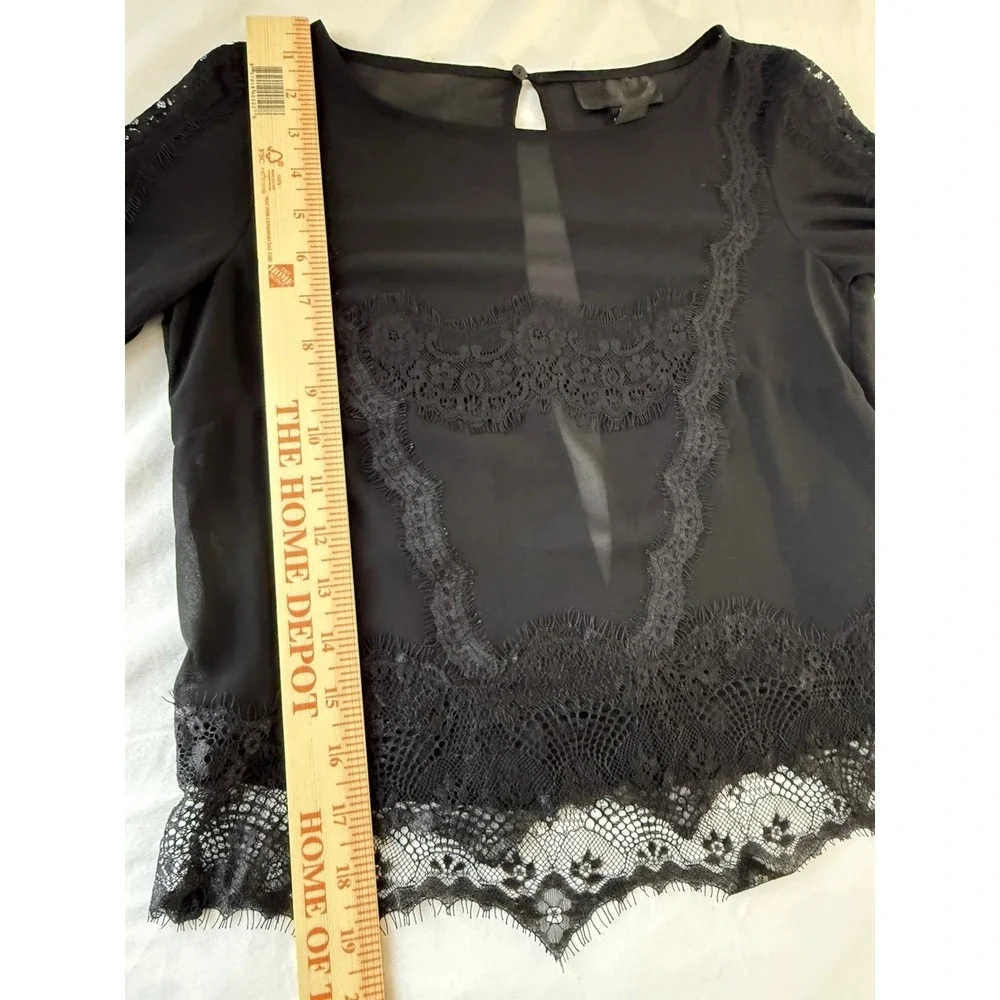 H&M Black Sheer Lace Whimsigoth Witchy Floral Boho Long Sleeve Top Size 2